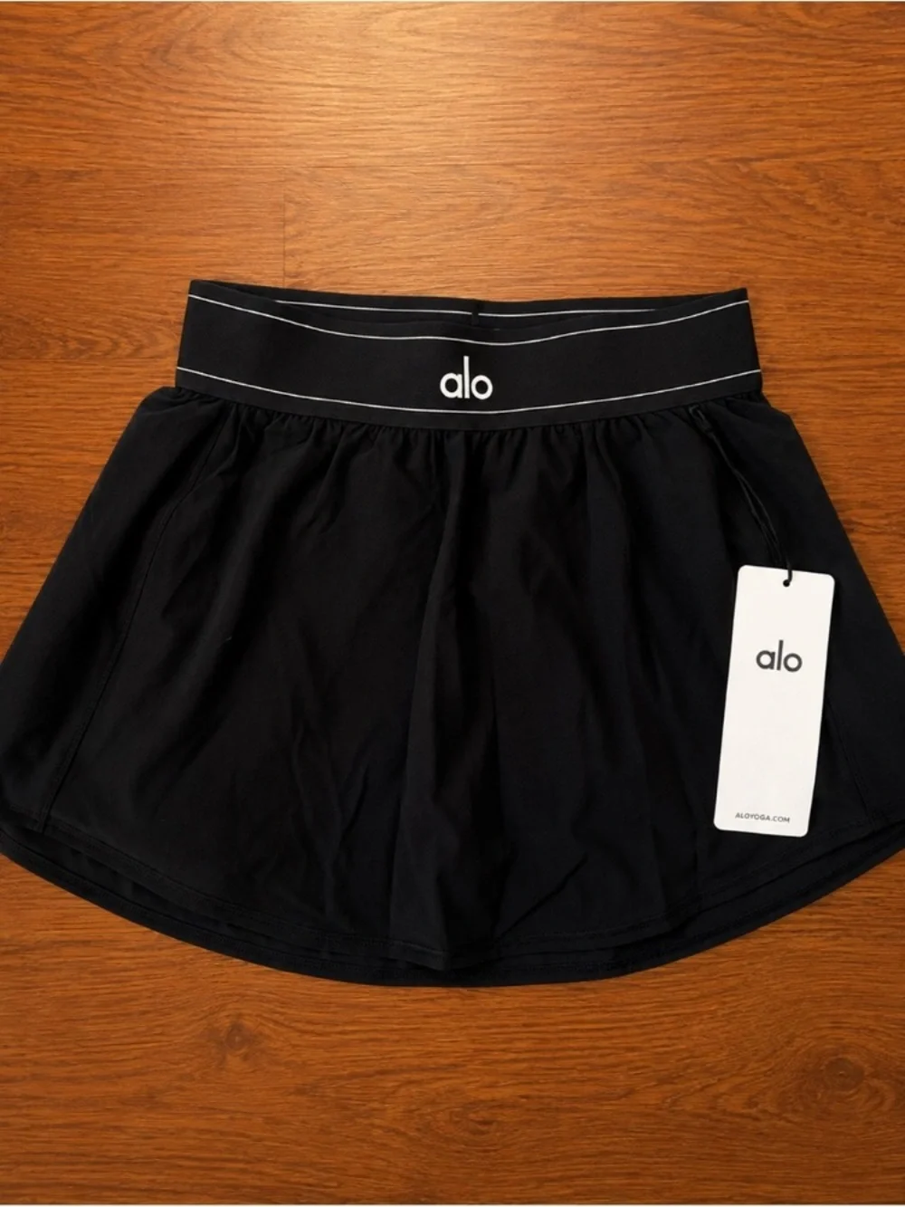 ALO Yoga Black Circle Skater Skirt with Branded Waistband